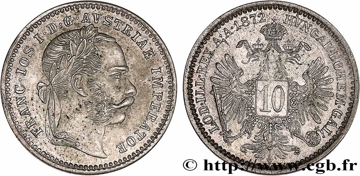 AUTRICHE 10 Kreuzer François-Joseph Ier 1872 Vienne TTB+
