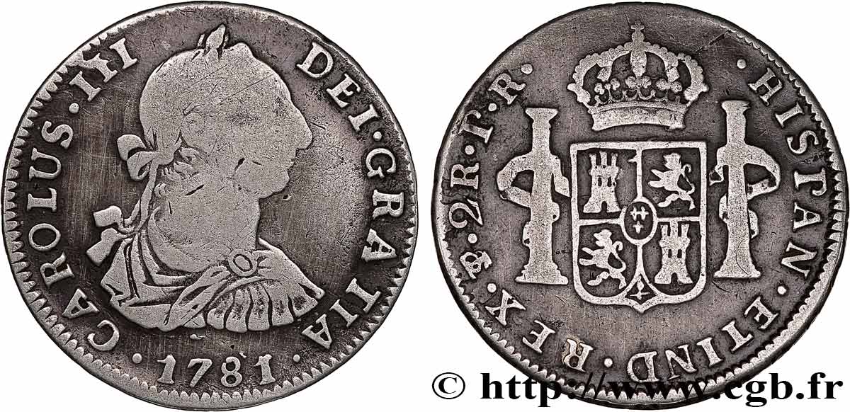 BOLIVIA 2 Reales Charles III 1781 Potosi VF