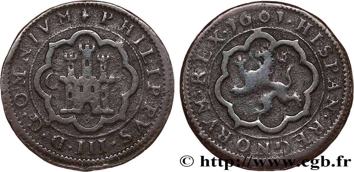ESPAGNE - ROYAUME D ESPAGNE - PHILIPPE III 8 Maravedis 1601 Ségovie TB+