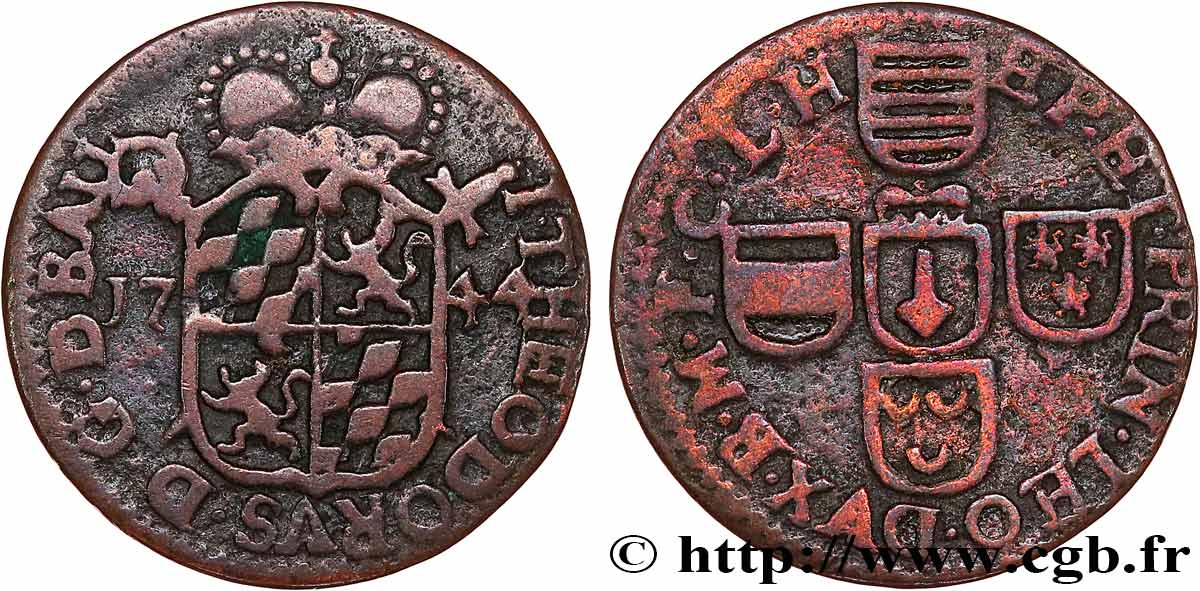 BELGIUM - PRINCE-BISHOPRIC OF LIÈGE 1 Liard Évéché de Liège frappe au nom de Jean-Théodore de Bavière 1744 Liège VF
