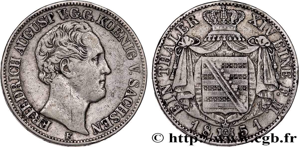 ALLEMAGNE - SAXE 1 Thaler Frédéric-Auguste II 1851 Dresde TB+