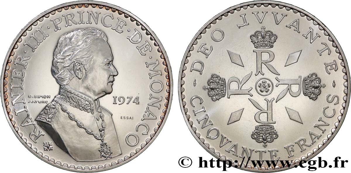 MONACO Essai de 50 Francs Rainier III 1974 Paris MS