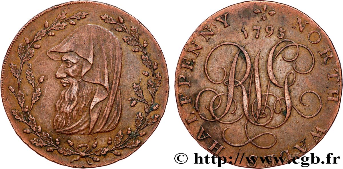 ROYAUME-UNI (TOKENS) 1/2 Penny Anglesey (Pays de Galles)  1793 Birmingham TTB 