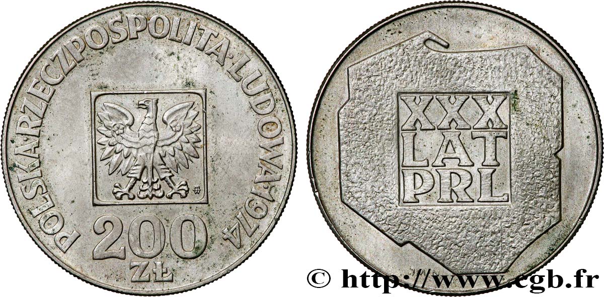 POLOGNE 200 Zlotych aigle 30e anniversaire de la fondation de la république populaire 1974 Varsovie SUP