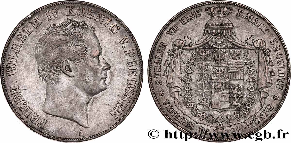 GERMANY - KINGDOM OF PRUSSIA - FREDERICK-WILLIAM IV 2 Thaler (3 1/2 gulden)  1841 Berlin XF 