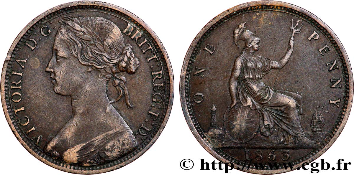 ROYAUME UNI 1 Penny Victoria Bun Head 1863 Fwo 747790 Monde