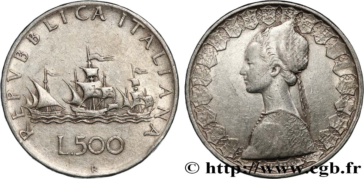 ITALY 500 Lire “caravelles” 1958 Rome XF