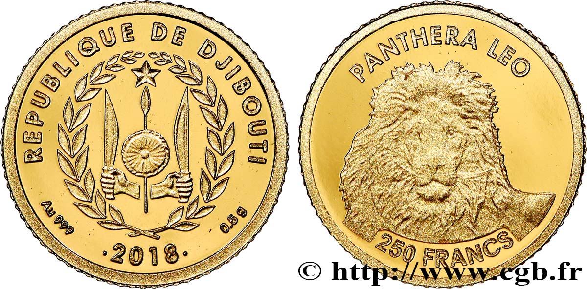 DJIBOUTI 250 Francs Proof Lion 2018  MS 