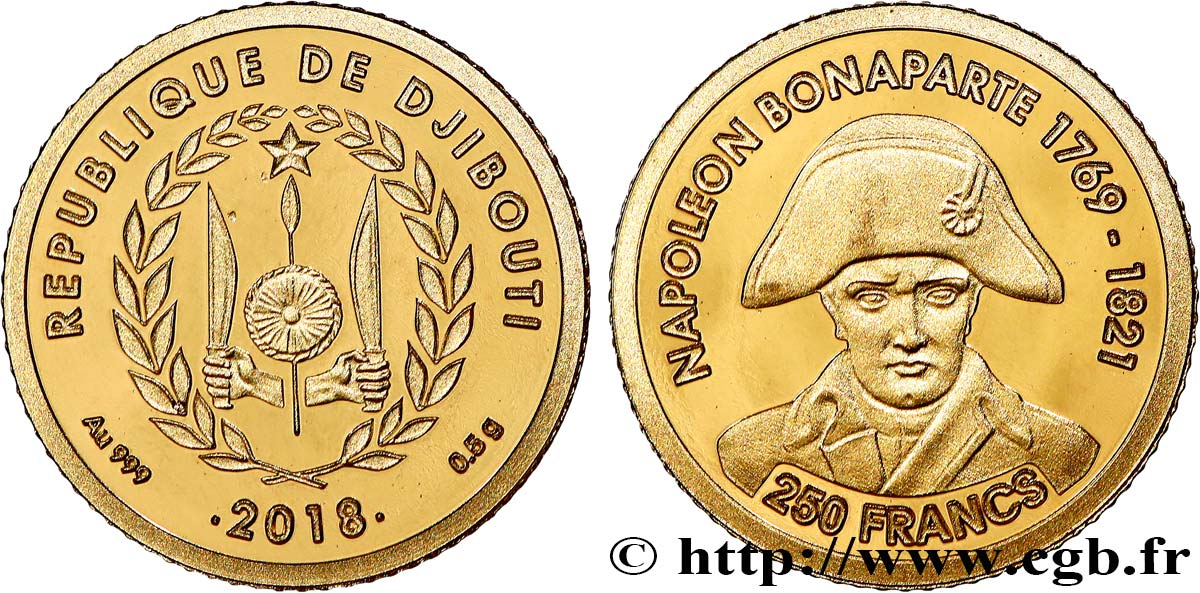 DJIBOUTI 250 Francs Proof Napoléon Bonaparte 2018  MS 