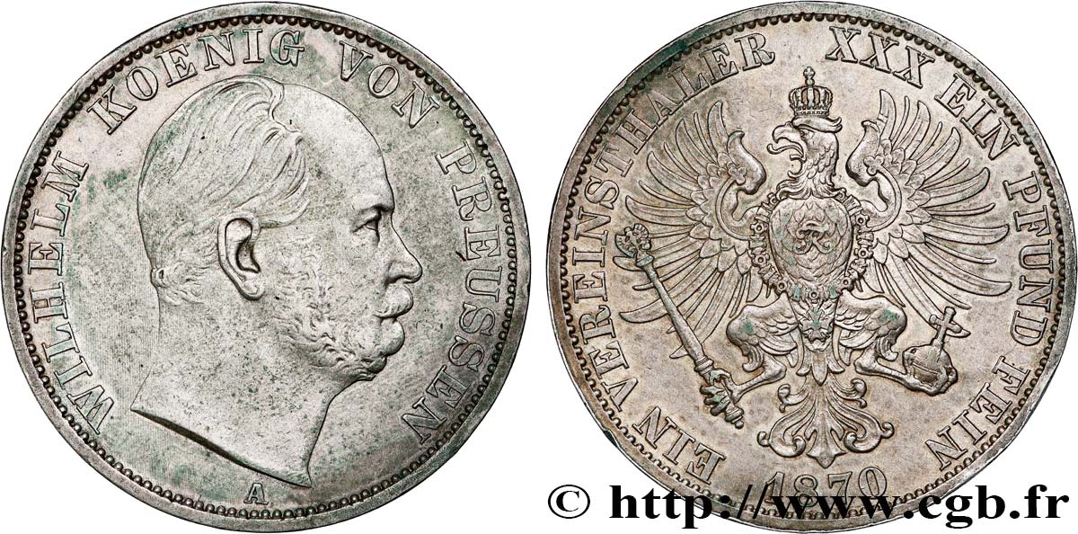 GERMANY - PRUSSIA 1 Thaler Guillaume Ier 1870 Berlin VF/XF 