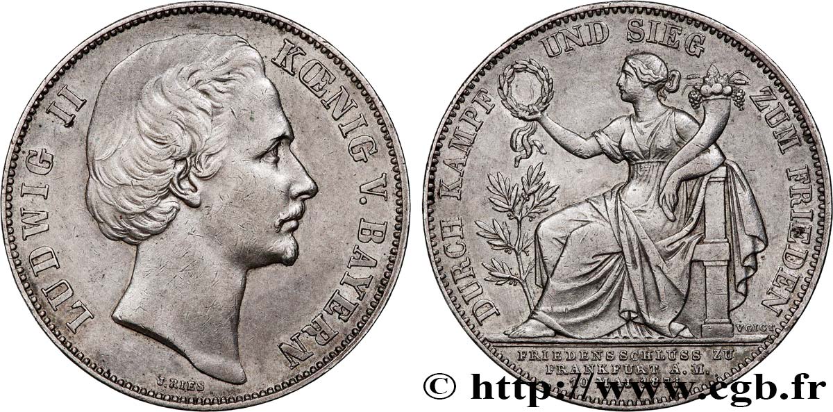 GERMANY - BAVARIA 1 Siegesthaler (thaler de la victoire) Louis II roi de Bavière  1871  XF 