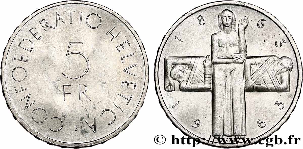 SUISSE 5 Francs centenaire de la Croix Rouge 1963 Berne SUP