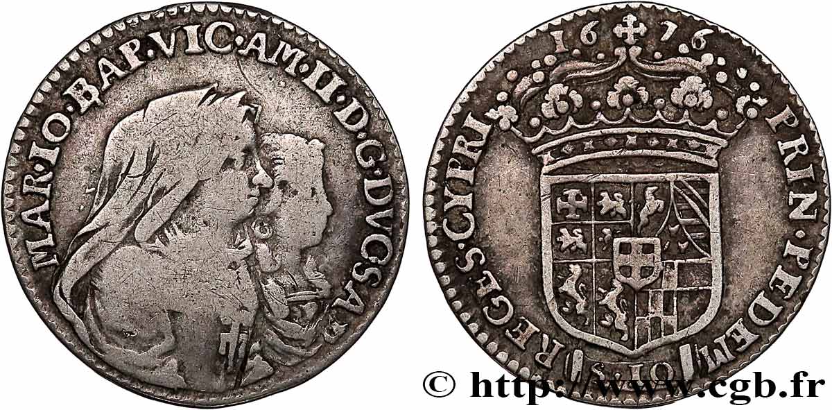 SAVOY - DUCHY OF SAVOY - VICTOR-AMADEUS II Demi-Lire (mezza lira) 1676 Turin VF/VF 