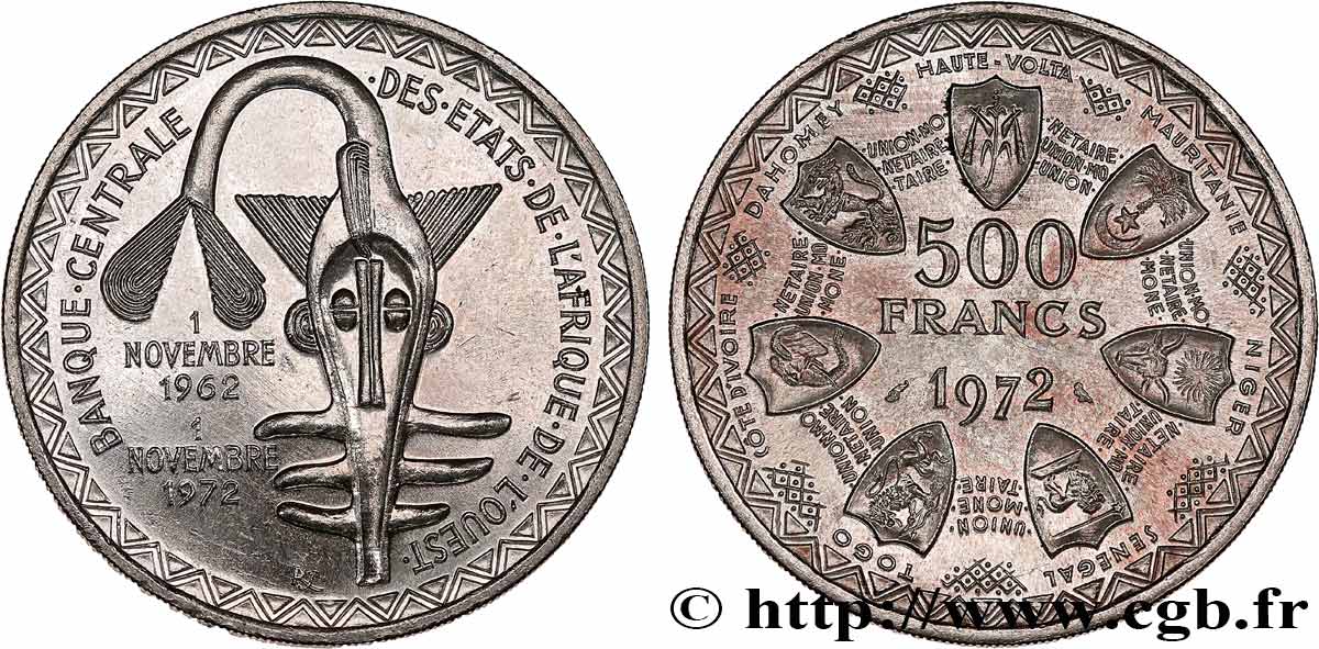 WESTAFRIKANISCHE LÄNDER 500 Francs BCEAO 1972 Paris fST