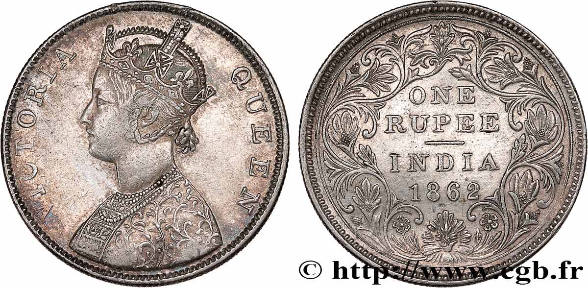 INDIA BRITÁNICA 1 Roupie Victoria 1862 Bombay MBC 