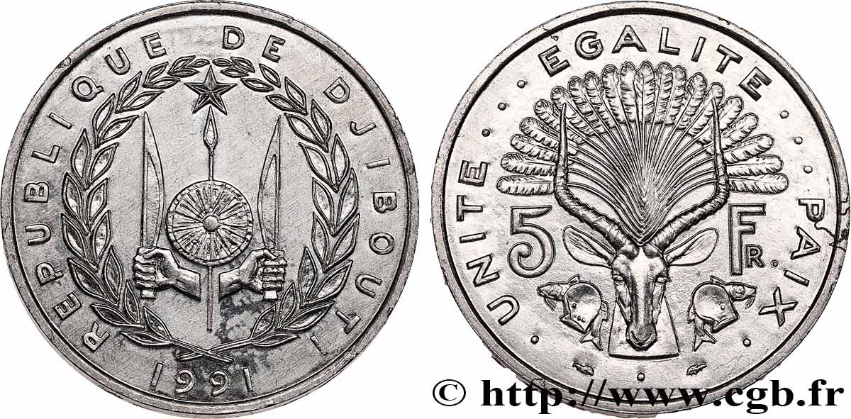 DJIBOUTI 5 Francs 1991 Paris MS