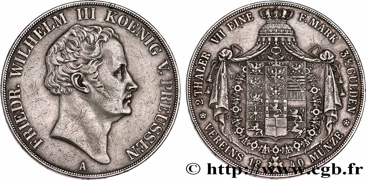 GERMANY - KINGDOM OF PRUSSIA - FREDERICK-WILLIAM III 2 Thaler 1840 Berlin XF 