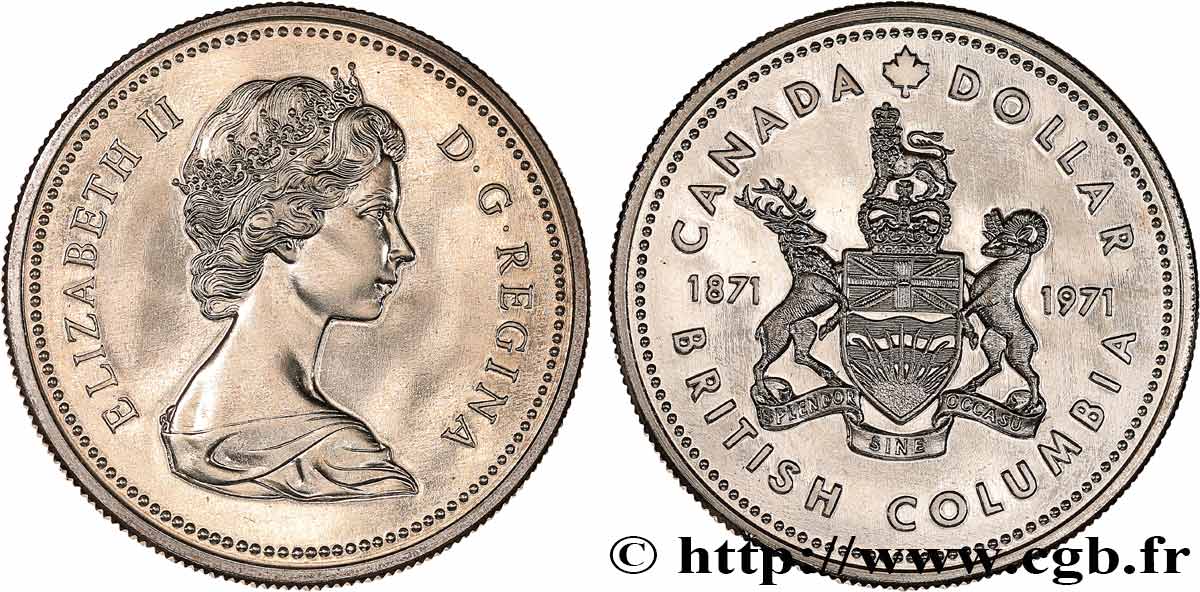 CANADá
 1 Dollar Proof centenaire de l’intégration de la Colombie Britannique 1971  FDC 