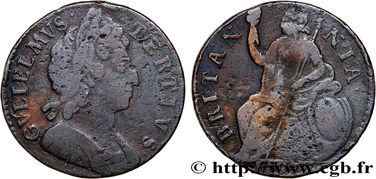 VEREINIGTEN KÖNIGREICH 1/2 Penny Guillaume tête laurée / Britannia 1697 S