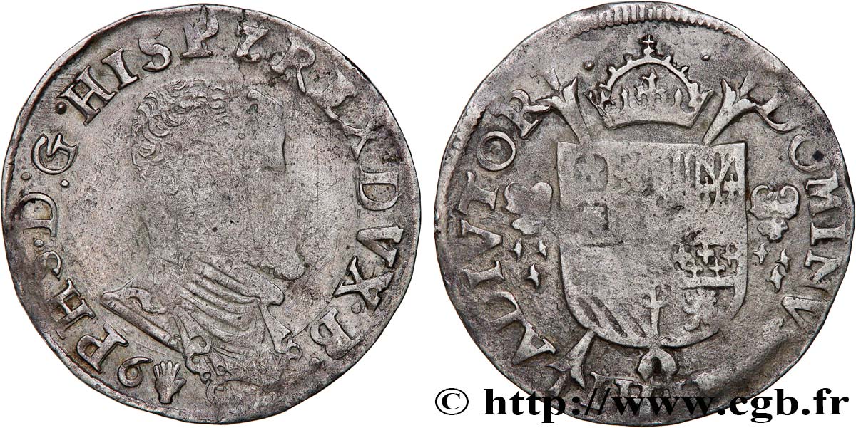 SPANISH LOW COUNTRIES - DUCHY OF BRABANT - PHILIPPE II Cinquième d écu philippe ou cinquième de daldre philippus 1566 Anvers VF 