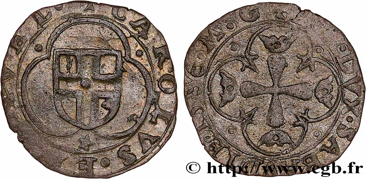 SAVOY - DUCHY OF SAVOY - CHARLES-EMMANUEL I Parpaiolle du 3e type (parpagliola di III tipo) 1585 Chambery VF 