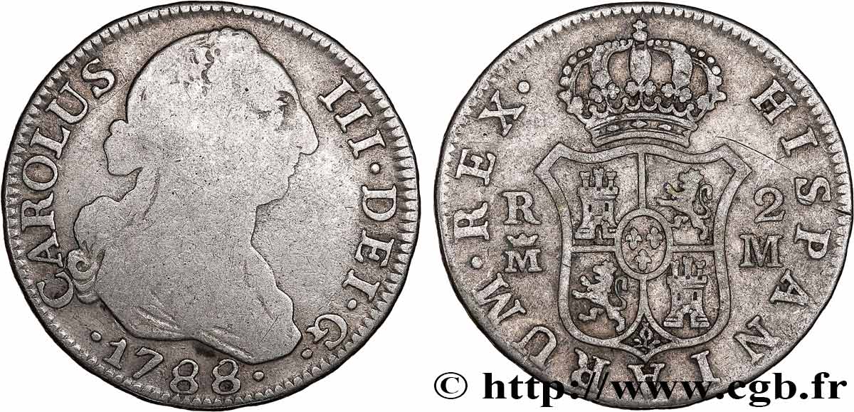 SPAIN 2 Reales Charles III 1788 Madrid VF/VF