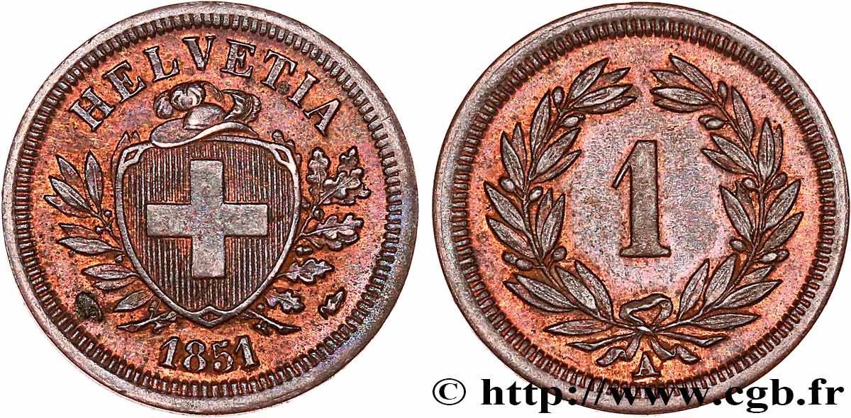 SWITZERLAND 1 Centime (Rappen) 1851 Paris AU 