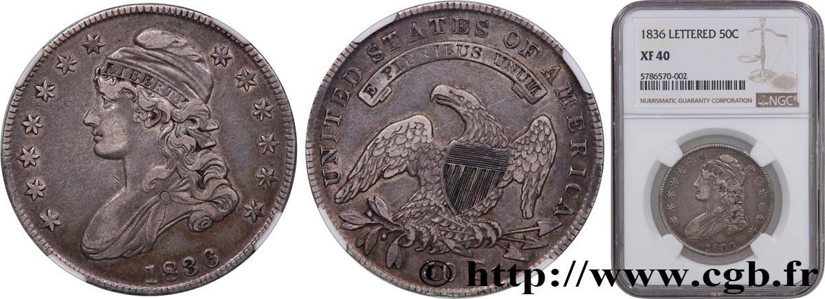 ÉTATS-UNIS D AMÉRIQUE 50 Cents (1/2 Dollar) type “Capped Bust” 1836 Philadelphie BB40 NGC