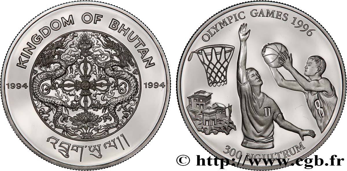 BHUTAN 300 Ngultrums Proof Jeux Olympiques Basketball 1994  fST 