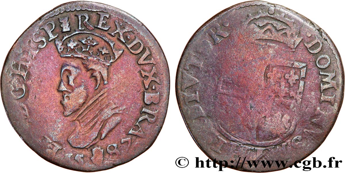 PAYS-BAS ESPAGNOLS - DUCHÉ DE BRABANT - PHILIPPE II D ESPAGNE Liard 1587 Anvers B+