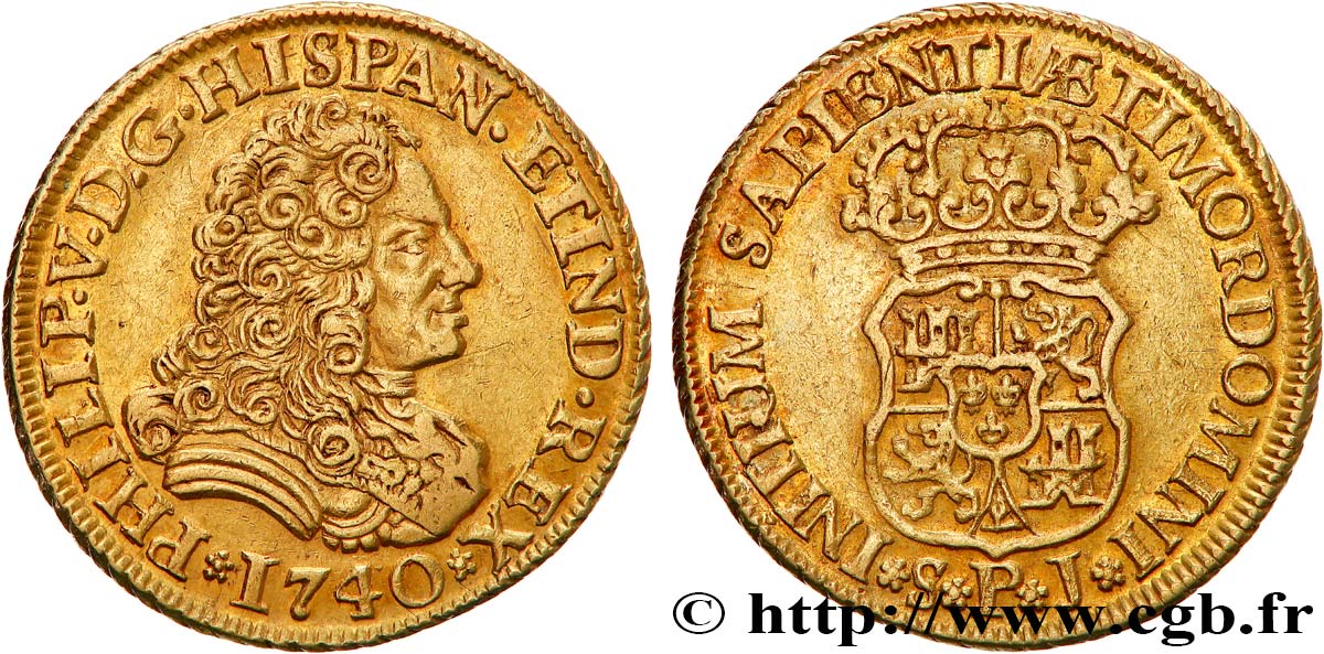 SPAIN - KINGDOM OF SPAIN - PHILIP V OF BOURBON 2 Escudos  1740 Séville AU 