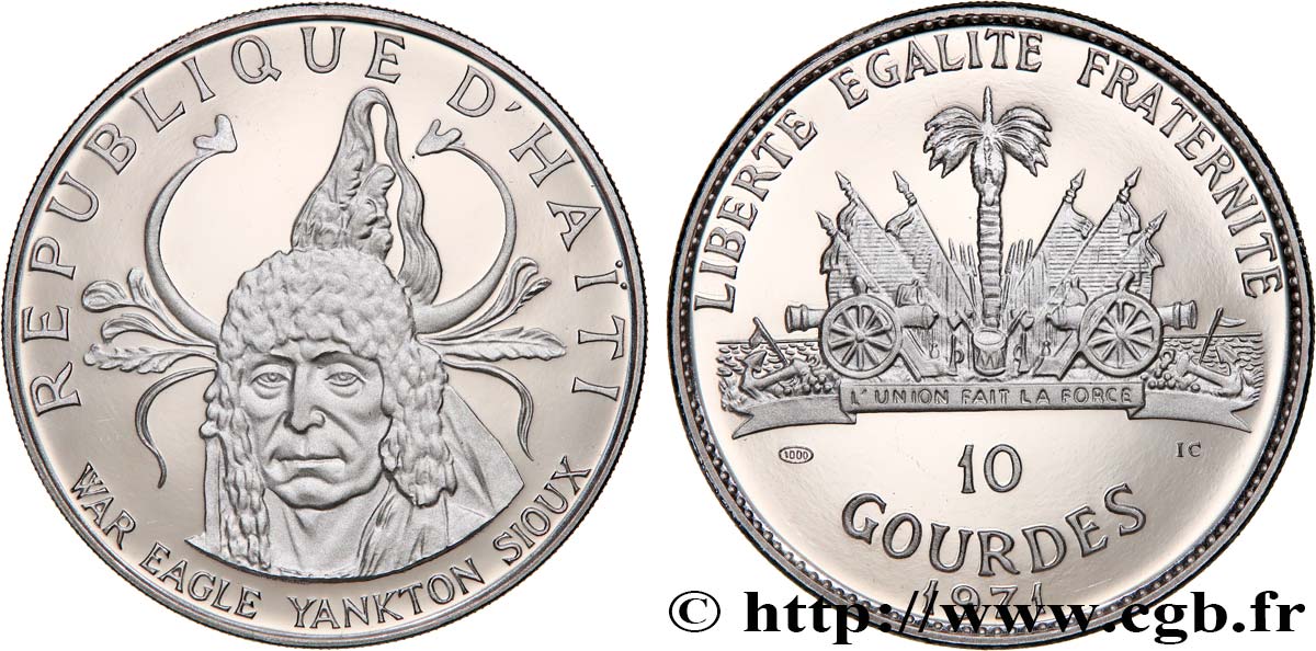 HAITI 10 Gourdes Proof War Eagle Yankton Sioux  1971  MS 