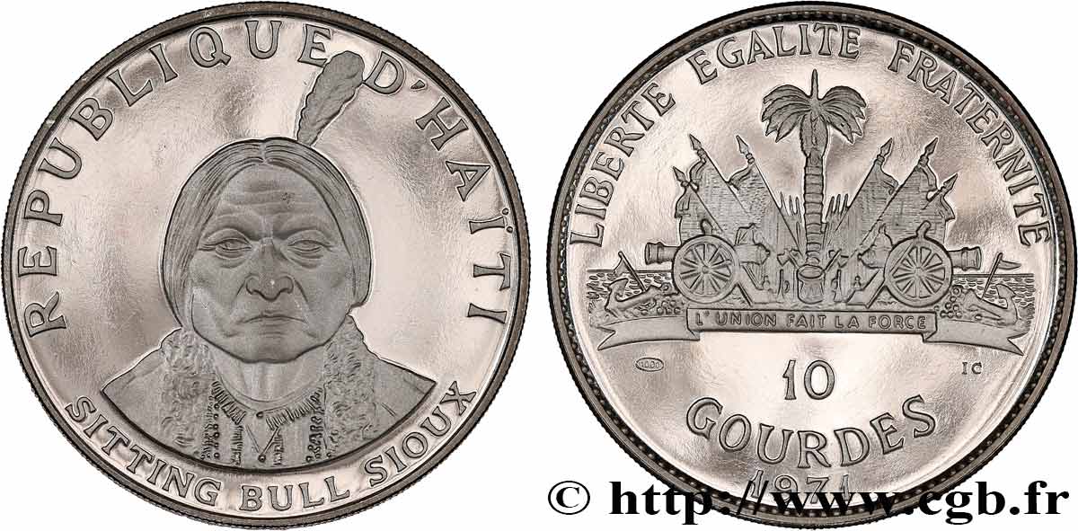 HAITI 10 Gourdes Proof Sitting Bull Sioux  1971  MS 