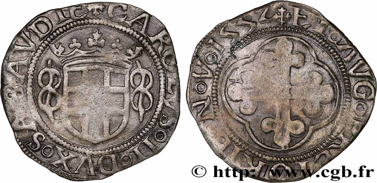 SAVOIE - DUCHÉ DE SAVOIE - CHARLES II LE BON Gros, 3e type (grosso) 1552 Aoste TB 