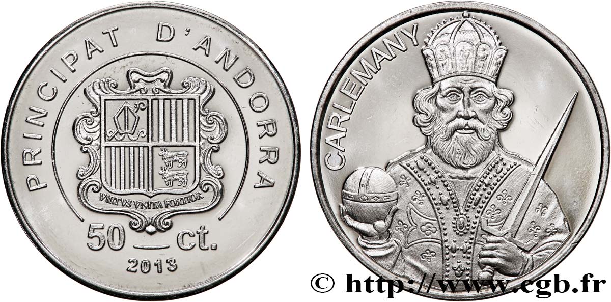 ANDORRA 50 Centims Proof Charlemagne 2013  MS 