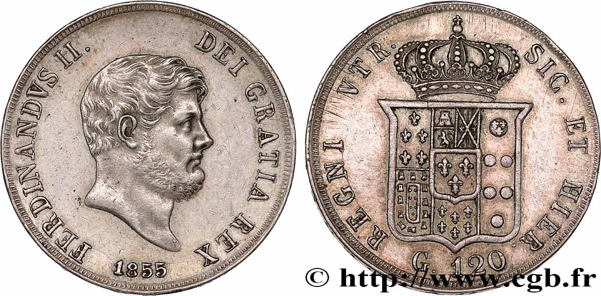 ITALIEN - KÖNIGREICH BEIDER SIZILIEN - FERDINAND II. 120 Grana  1855 Naples SS 