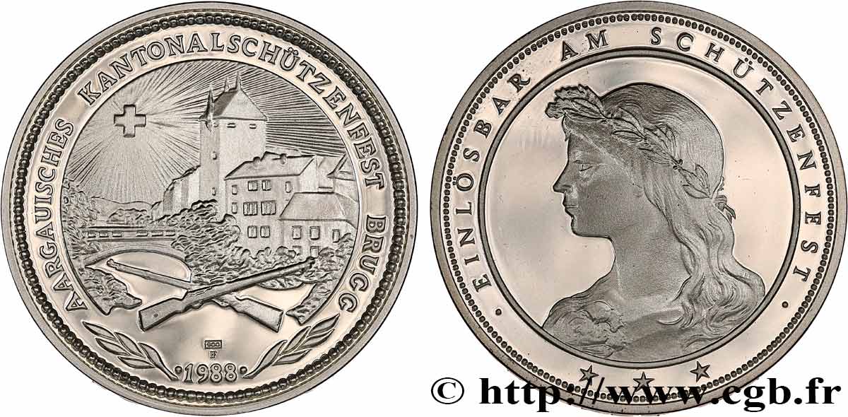 SUISSE Médaille de 50 francs, tir cantonal à Brugg 1988 SPL