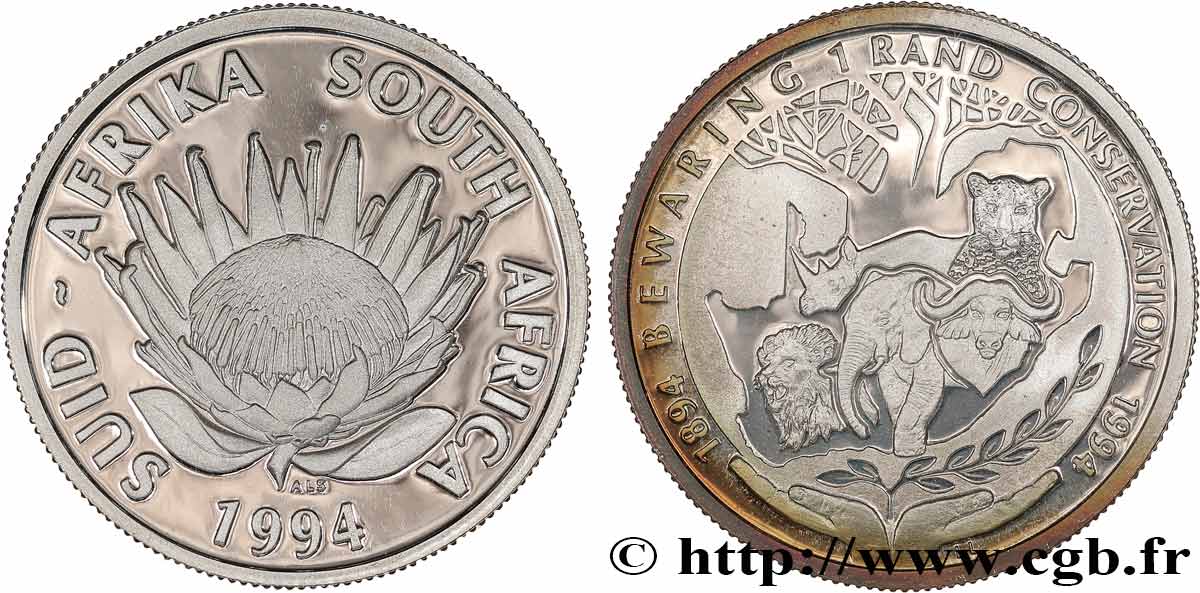 AFRIQUE DU SUD 1 Rand Proof Centenaire de la Préservation de la Faune et de la Flore 1994  SPL 