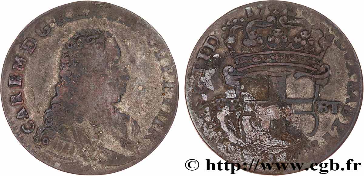 SAVOIE - DUCHÉ DE SAVOIE - CHARLES-EMMANUEL III 5 sols, 1er type (5 soldi) 1738 Turin B+