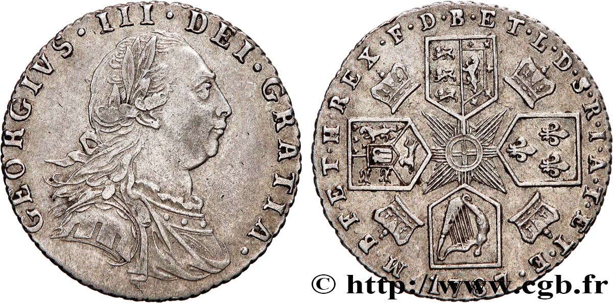 UNITED KINGDOM 6 Pence Georges III 1787  AU 
