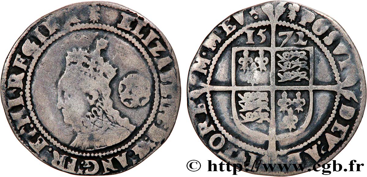 ENGLAND - KINGDOM OF ENGLAND - ELIZABETH I Six pences (3e et 4e émissions) 1572 Londres VF/VF 