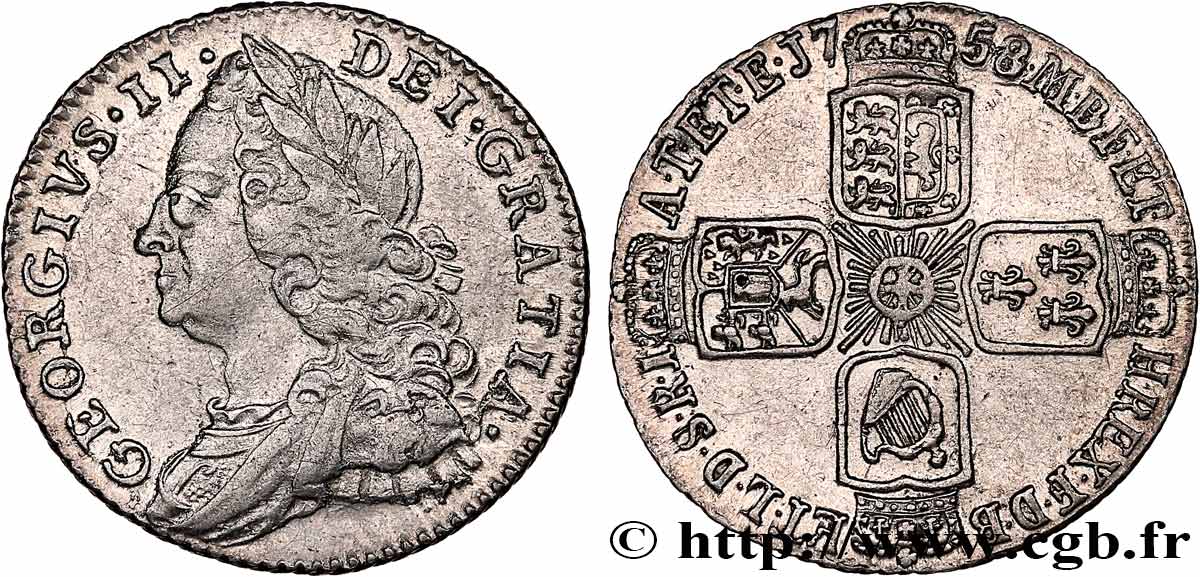 ROYAUME-UNI 6 Pence Georges II 1758 TTB