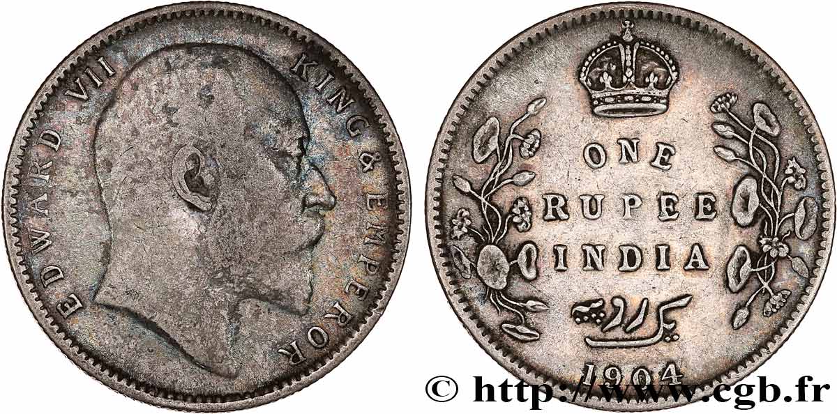 BRITISCH-INDIEN 1 Roupie Edouard VII 1904 Calcutta fSS