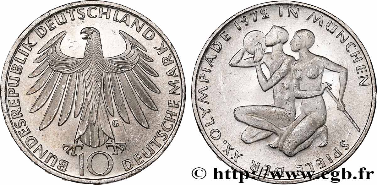 ALLEMAGNE 10 Mark Proof XXe J.O. Munich : basket-ball et canoeing 1972 Karlsruhe SPL