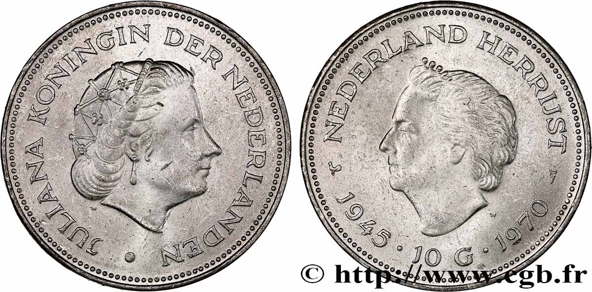 NIEDERLANDE 10 Gulden 25e anniversaire de la libération 1970 Utrecht VZ