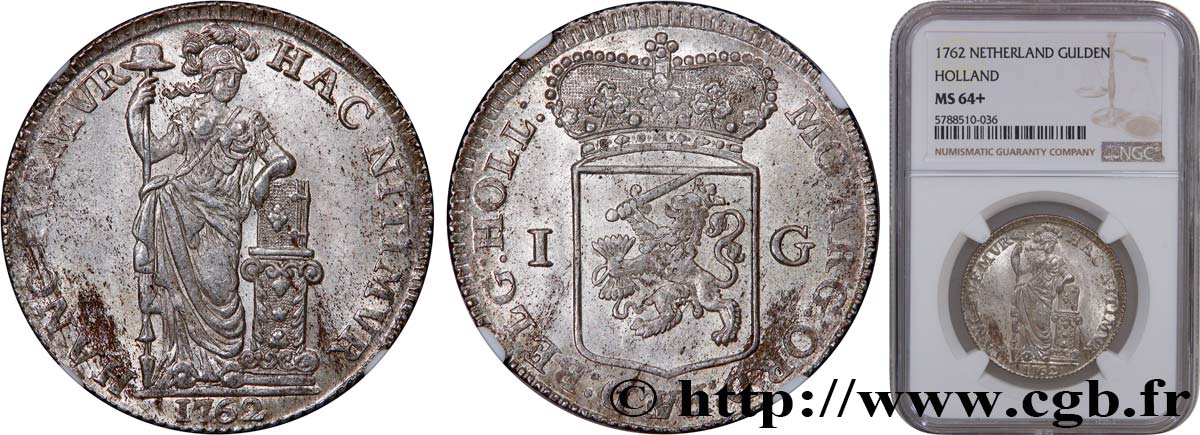 PAíSES BAJOS - PROVINCIAS UNIDAS - HOLANDA 1 Gulden 1762  SC64 NGC
