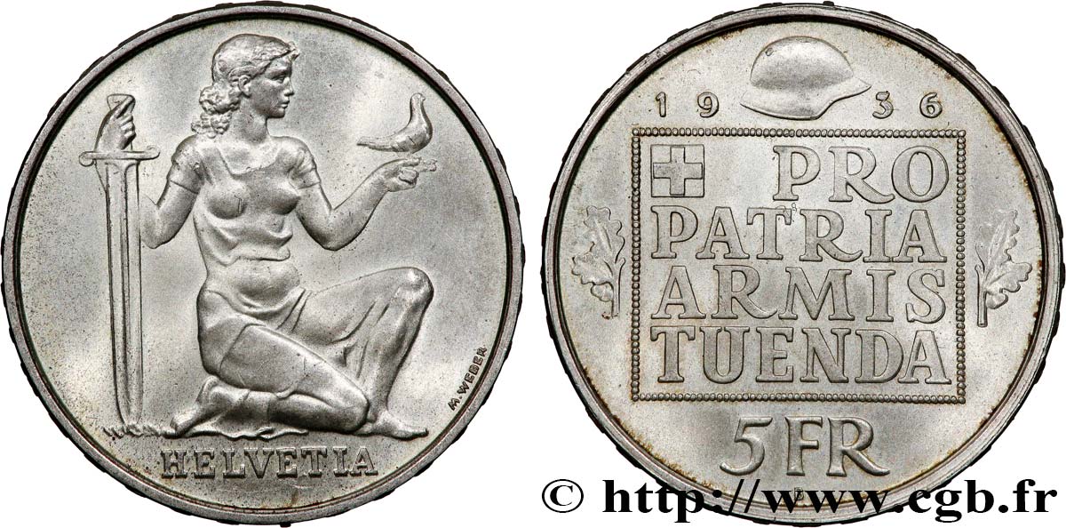 SWITZERLAND 5 Francs fond pour l’armement 1936 Berne AU