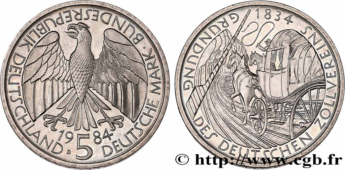 ALLEMAGNE 5 Mark Proof aigle Union douanière allemande 1984 Munich SPL