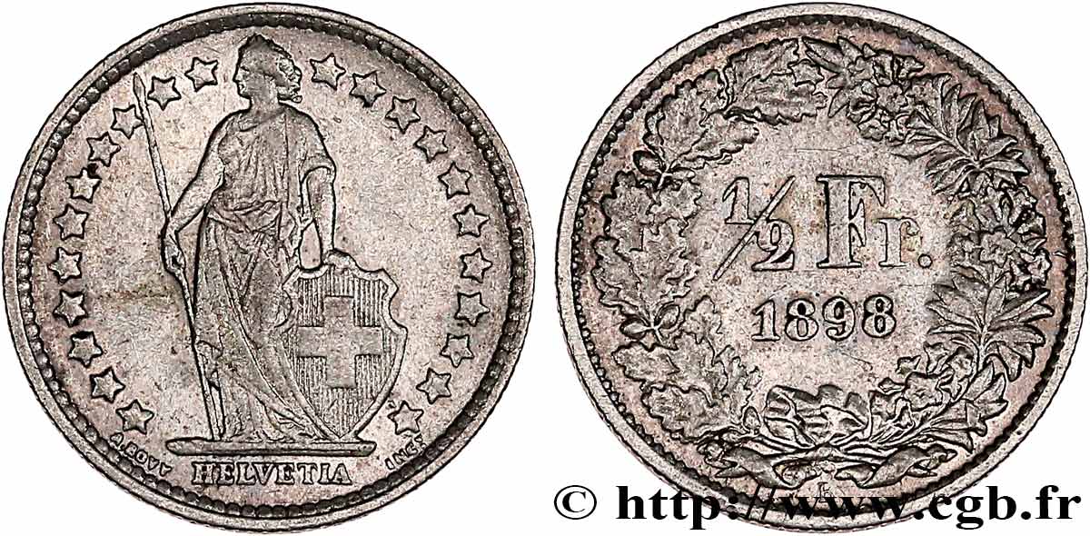 SUISSE 1 2 Franc Helvetia 1898 Berne Fwo 762178 Monde