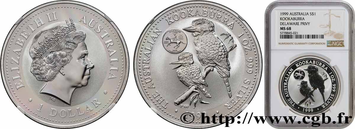 AUSTRALIA 1 Dollar Proof Kookaburra 1999  MS68 NGC